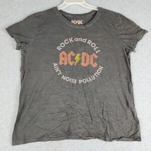 AC/DC Graphic Rock and Roll Aint Noise Pollution Band Tee Shirt Womens L Gray